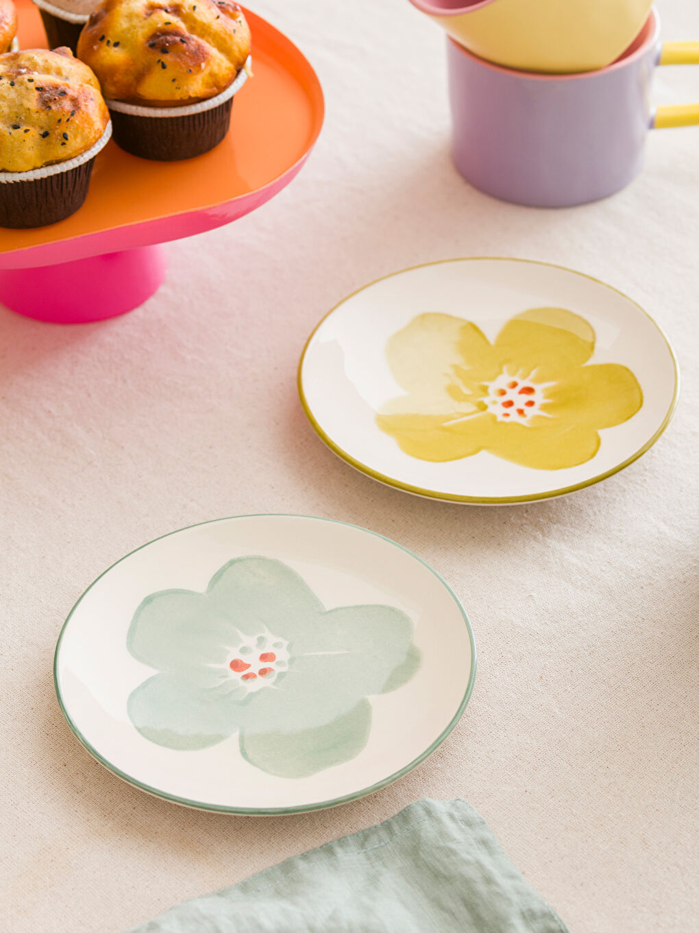 Karışık Çiçek Baskılı Seramik Pasta Tabağı 4'lü 16 cm-1