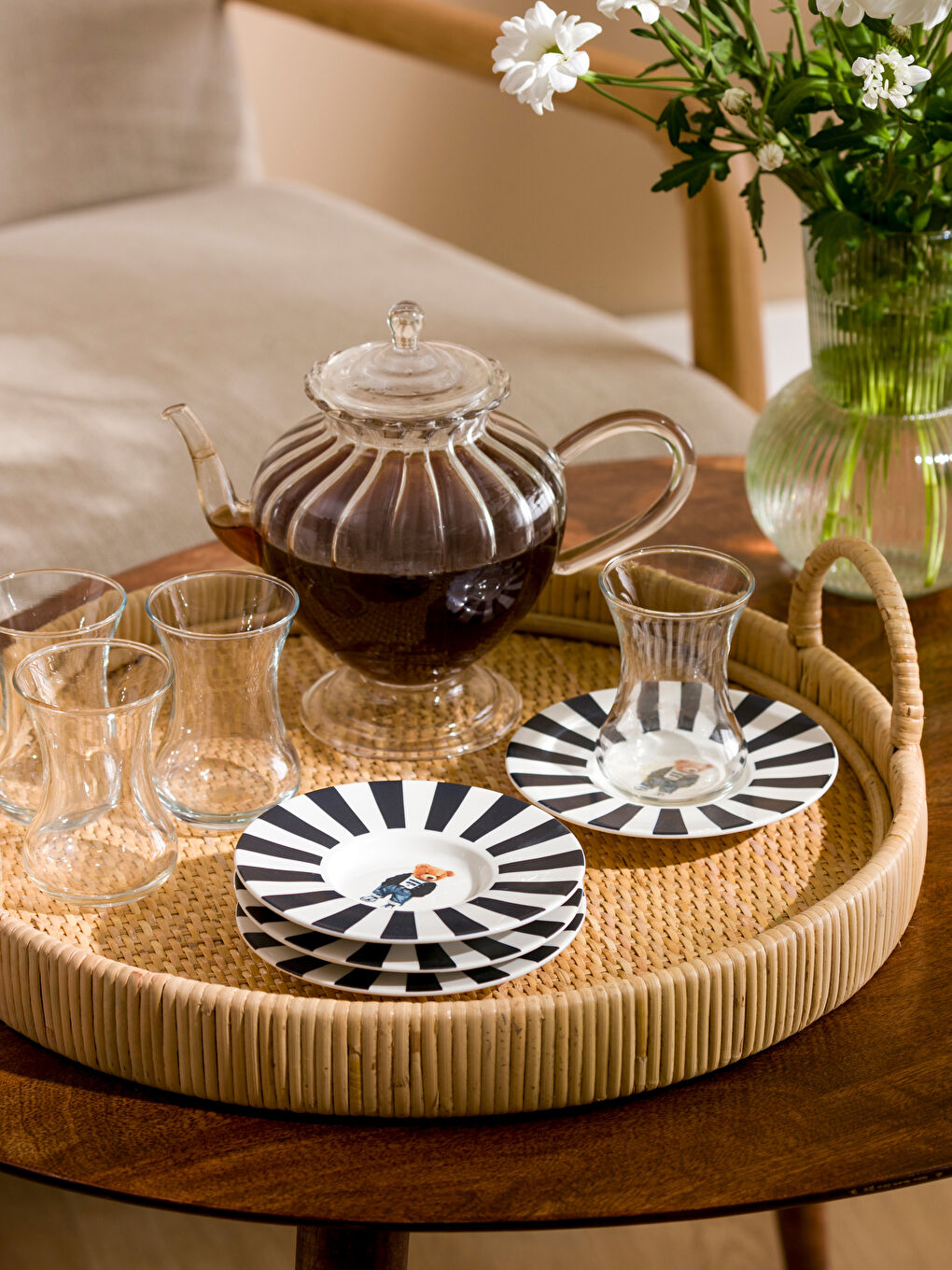 Karışık Ayı Teddy Baskılı Çay Tabağı Seti 4'lü