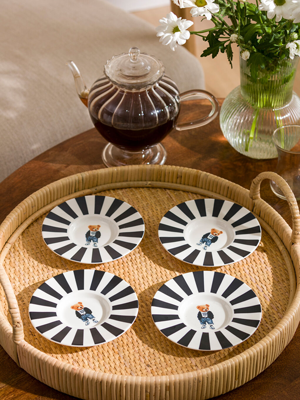 Karışık Ayı Teddy Baskılı Çay Tabağı Seti 4'lü-1