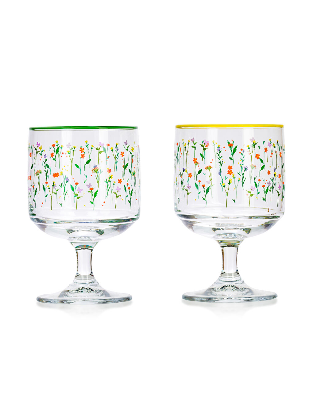 Karışık Çiçek Baskılı Ayaklı Cam Bardak 3'lü 300 ml-4