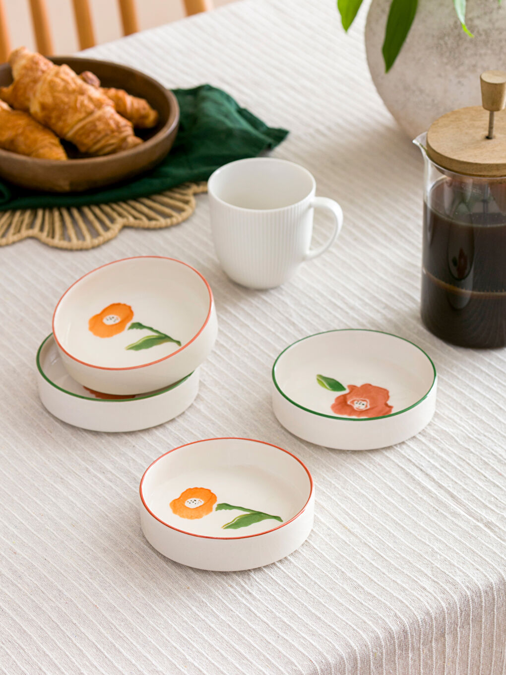 Floral Pattern Ceramic Bowl Set 4-pack 13 cm