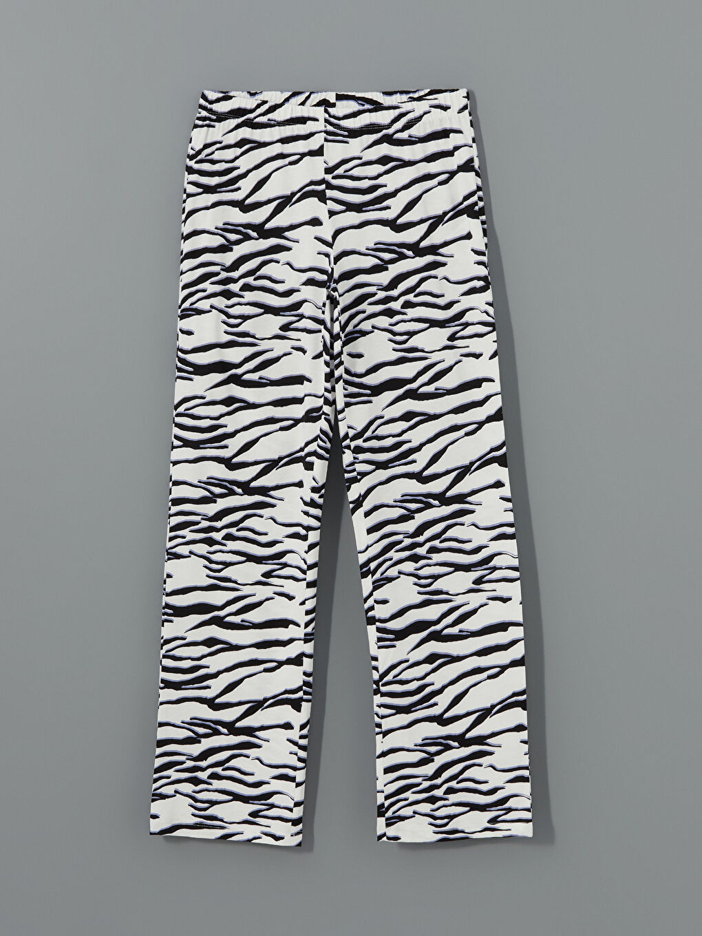 Beyaz Beli Lastikli Zebra Desenli Kadın Pijama Altı