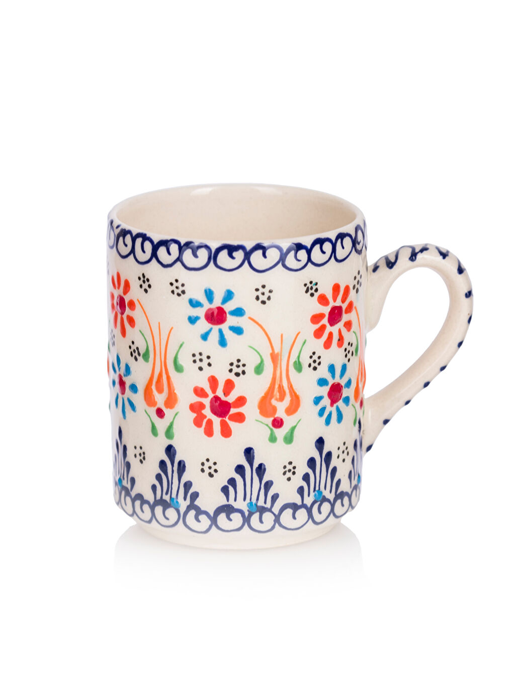 Beyaz Çiçek Desenli Seramik Kupa 320 ml-3