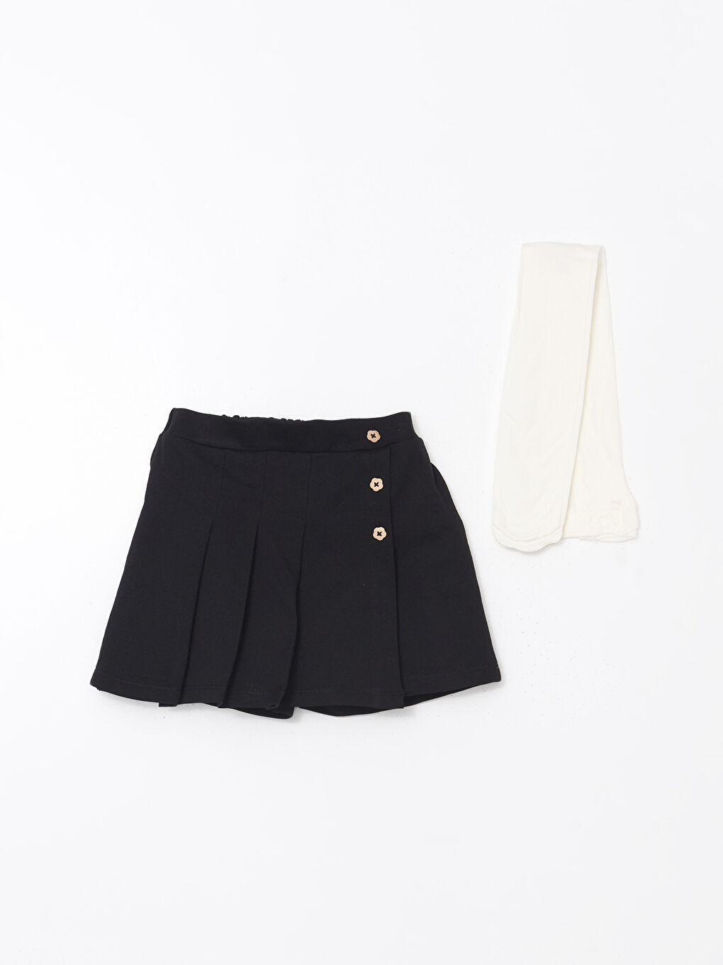 Siyah Beli Lastikli Kız Çocuk Etek ve Külotlu Çorap 2'li