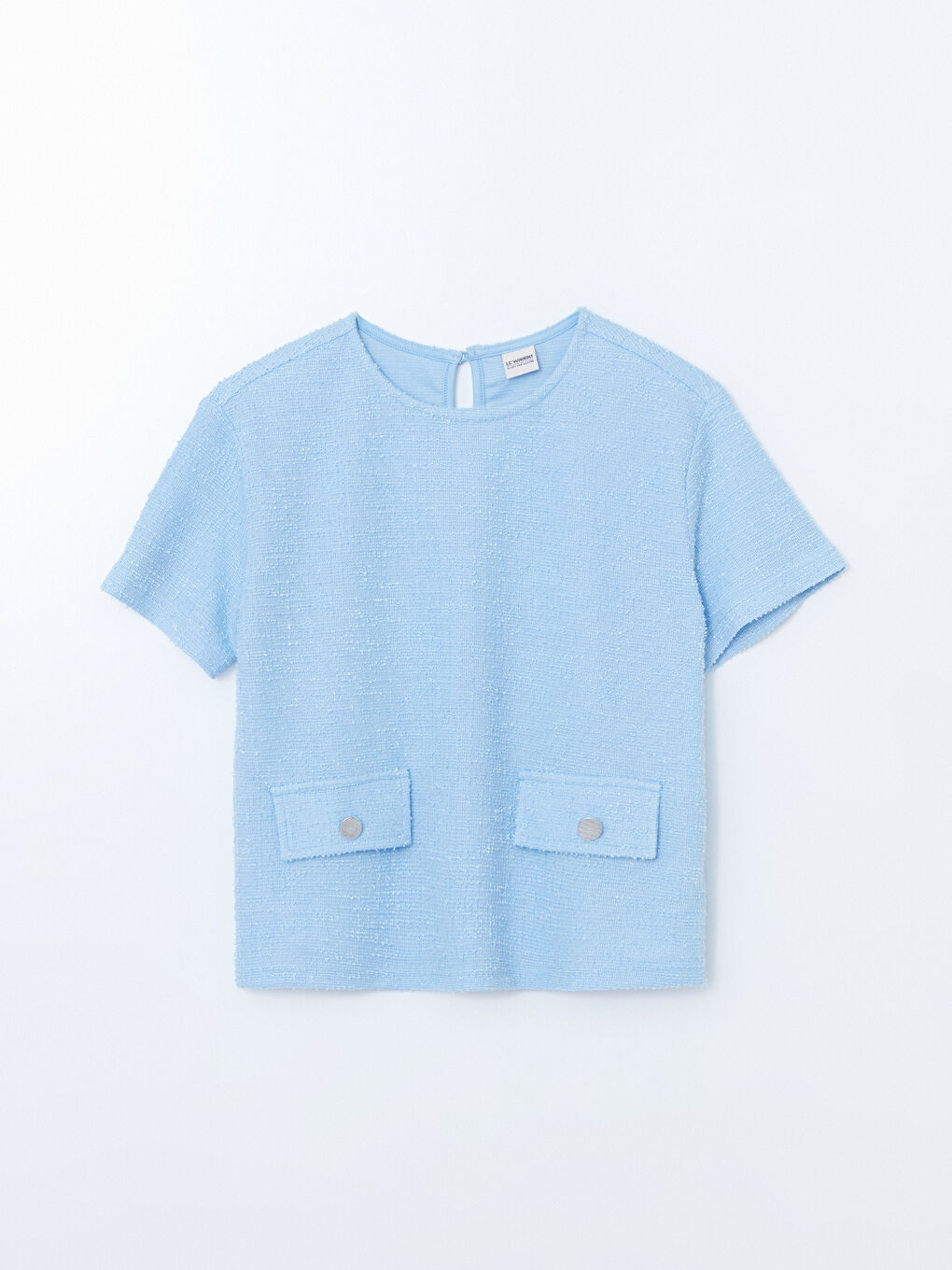 Mavi Bisiklet Yaka Dokulu Kız Çocuk Tişört