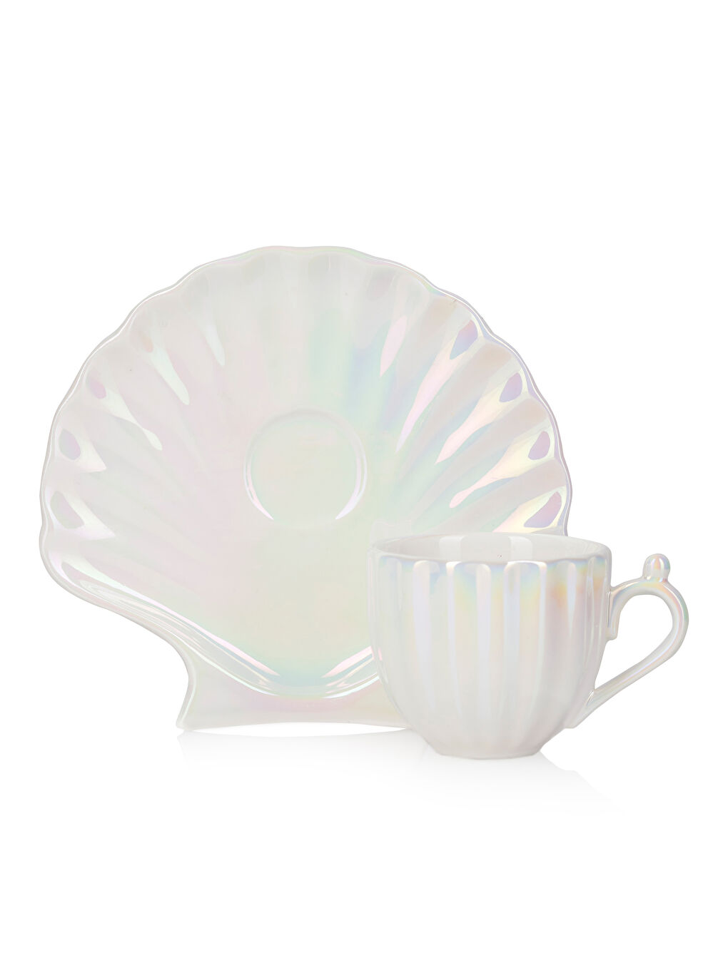 Beyaz Deniz Kabuğu Figürlü 2 Kişilik Porselen Kahve Fincan Takımı 90 ml-4