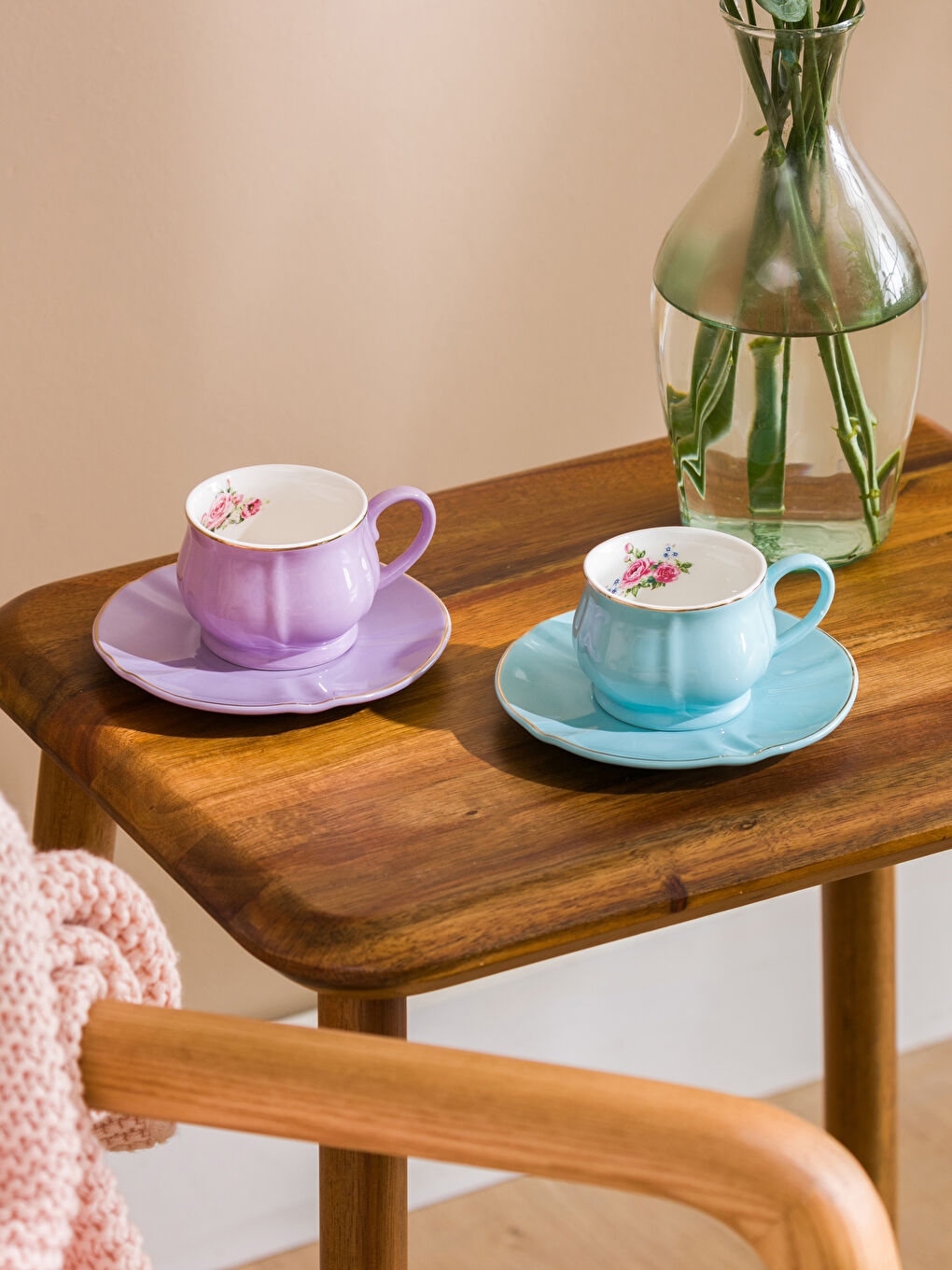 Floral Porcelain 2-Person Coffee Cup Set 90 ml -S5AO93Z8-LSC