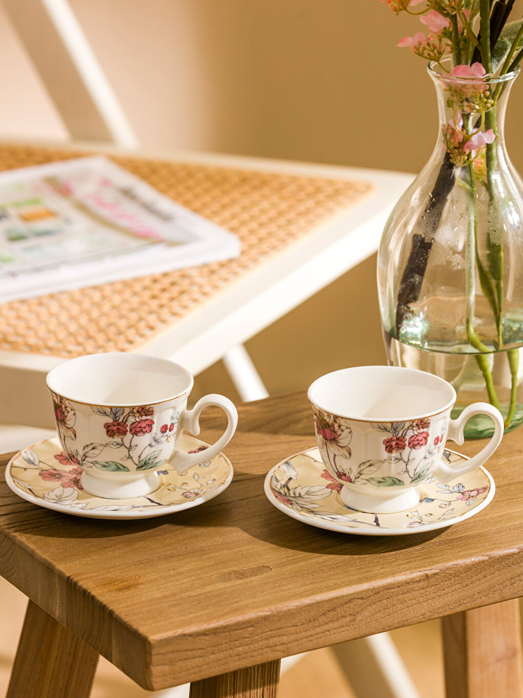 Floral Printed 2-Person Porcelain Coffee Cup Set 90 ml -S5AP31Z8-F9C