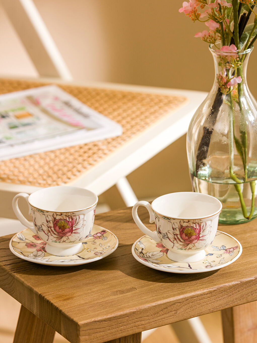 Floral Printed 2-Person Porcelain Coffee Cup Set 90 ml -S5AP31Z8-F9C