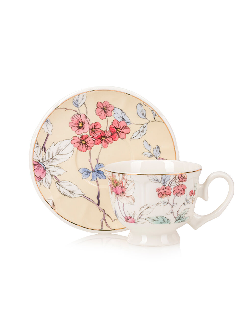 Floral Printed 2-Person Porcelain Coffee Cup Set 90 ml -S5AP31Z8-F9C