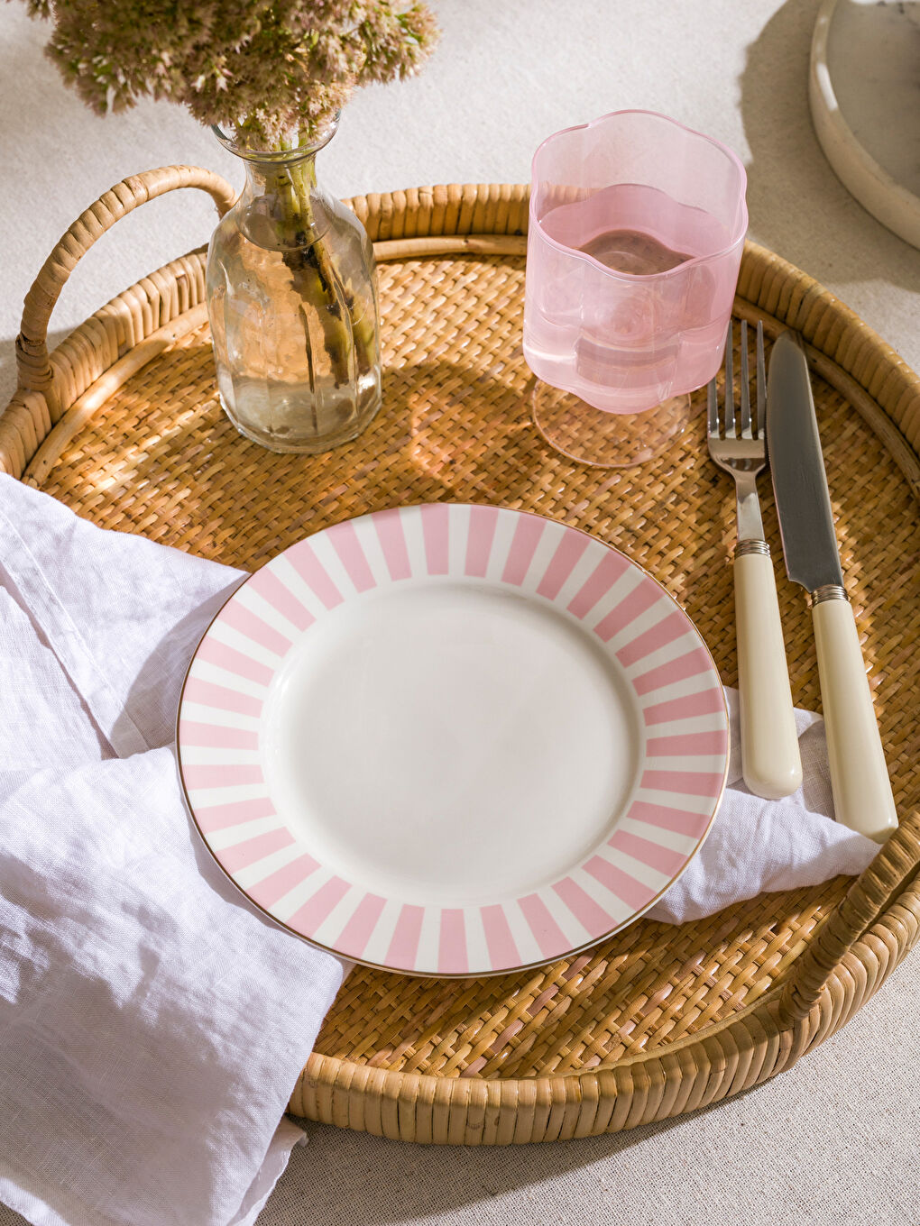 LCW HOME Pembe Baskılı Porselen Tabak 19 cm - 1