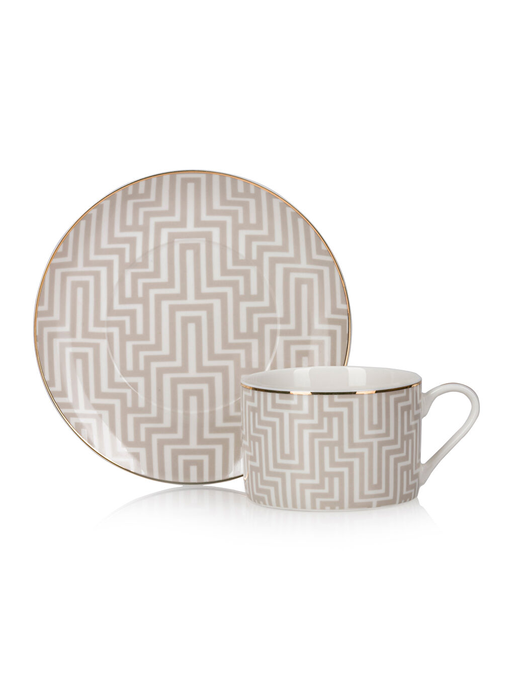 Bej Çizgi Desenli Porselen Çay Fincanı 220 ml-4