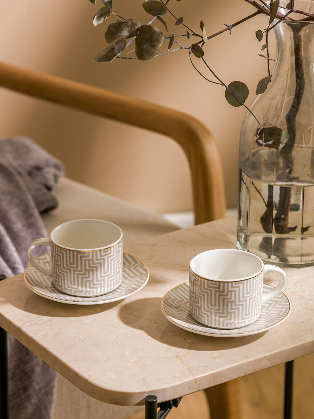 Striped Patterned 2-Person Coffee Cup Set 90 ml -S5BA58Z8-DEE
