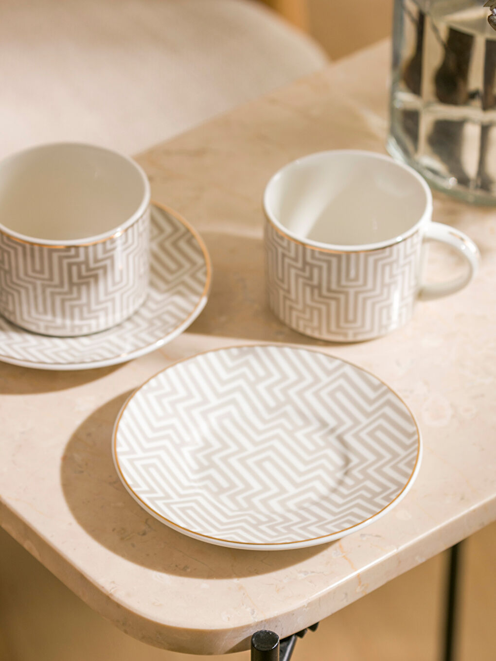 Striped Patterned 2-Person Coffee Cup Set 90 ml -S5BA58Z8-DEE