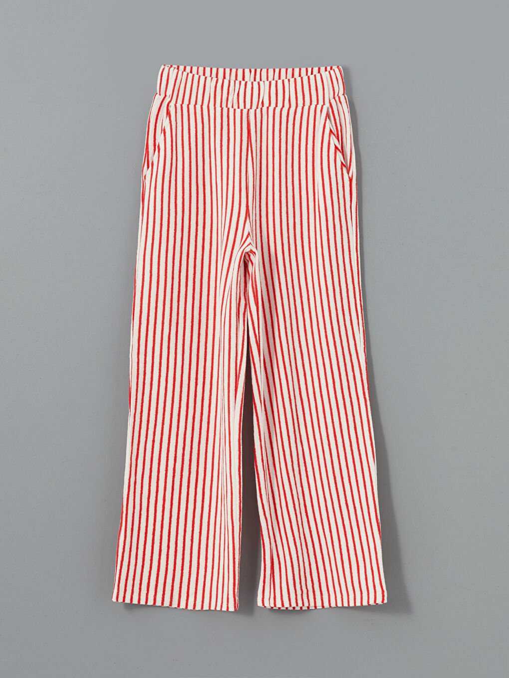 Kırmızı Beli Lastikli Çizgili Kız Çocuk Eşofman Alt