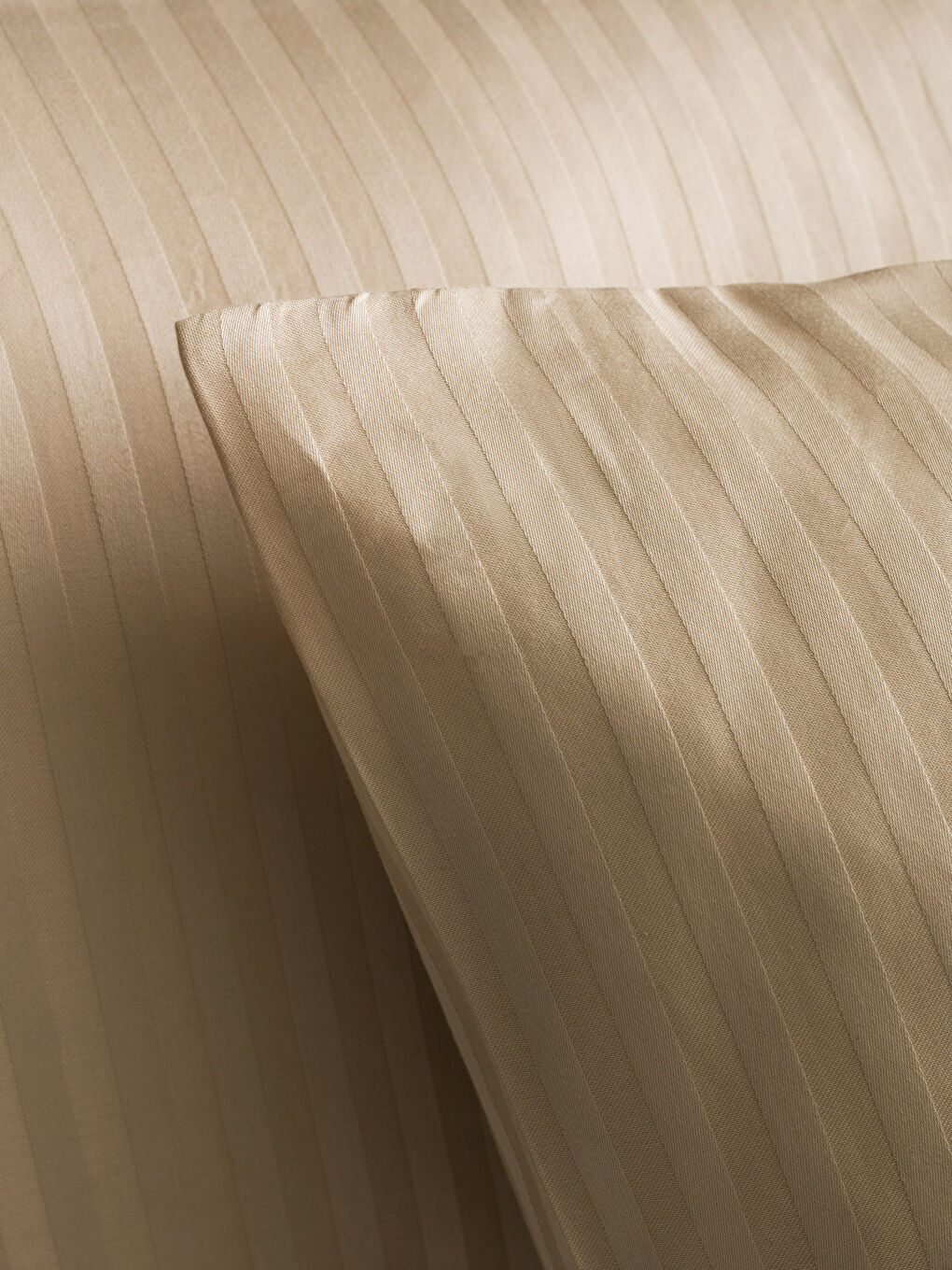 Bej Çizgi Desenli Pamuk Saten Çift Kişilik Nevresim Seti-4