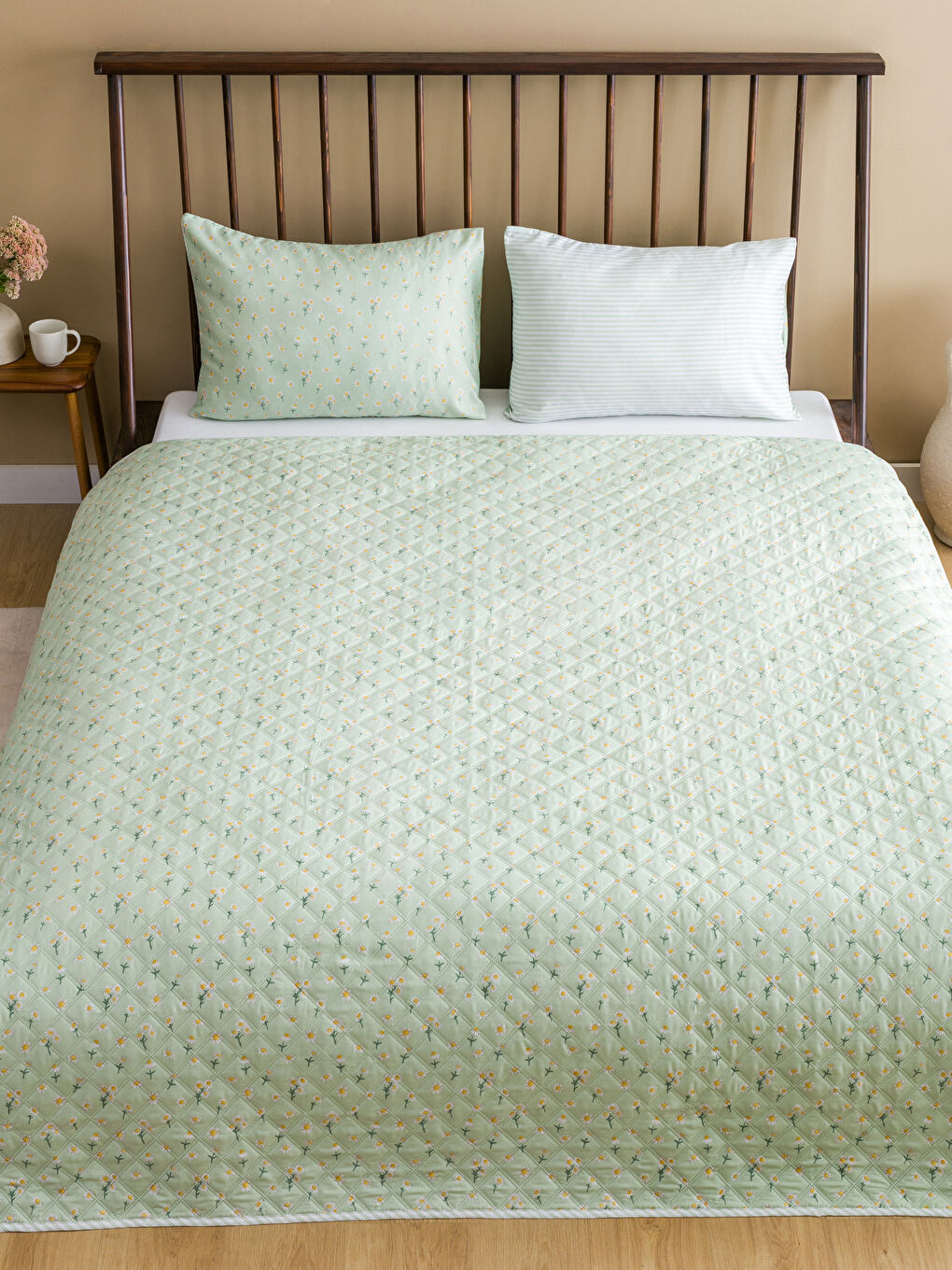 Floral Patterned Double Bedspread Set -S5BT76Z8-F9C