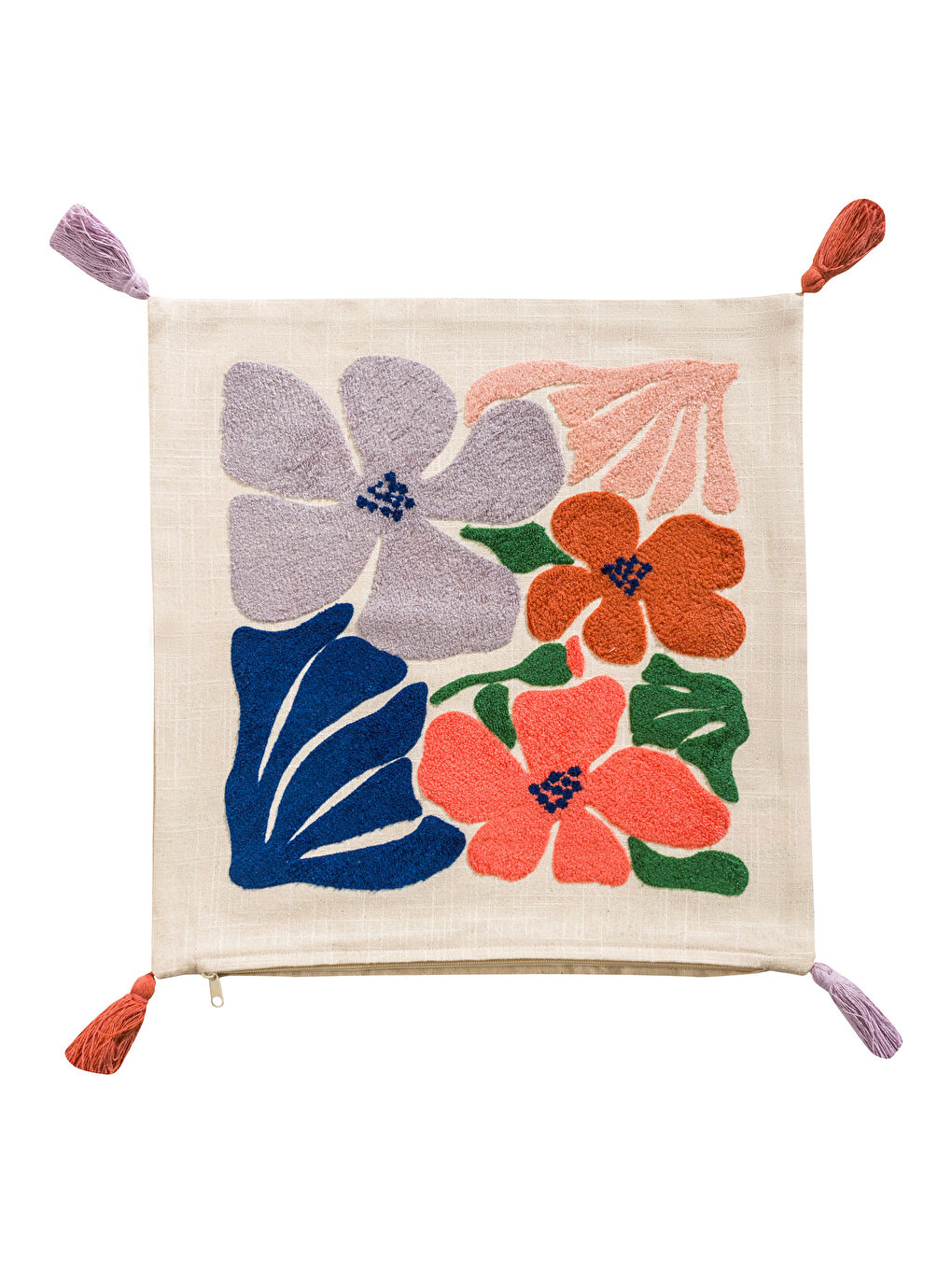 LCW HOME Bej Çiçek Nakışlı Püsküllü Kırlent Kılıfı 45x45 cm - 6