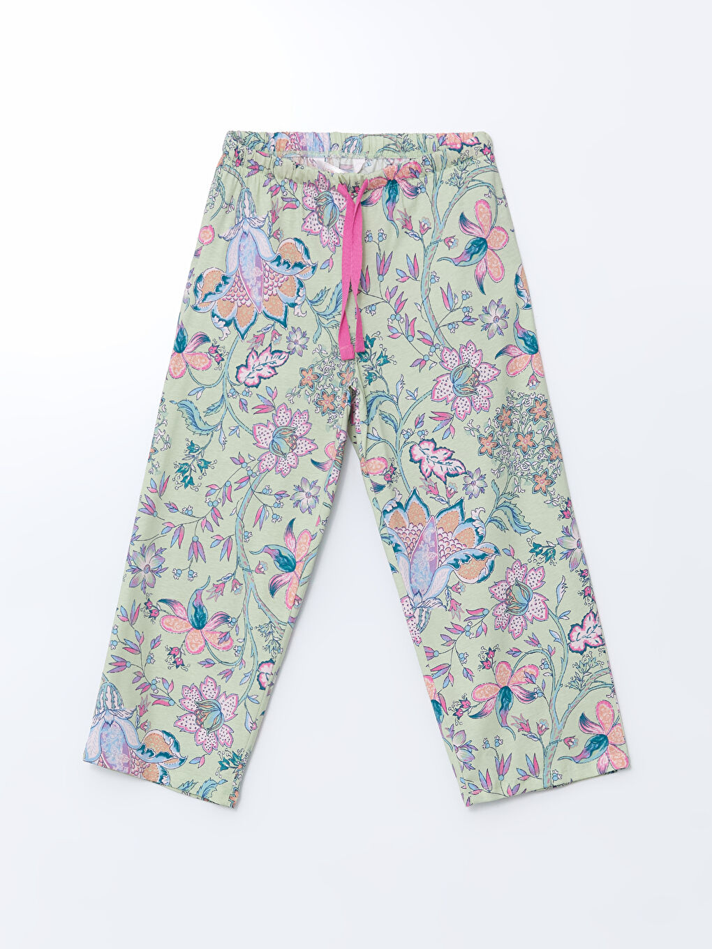 Yeşil Beli Lastikli Çiçekli Kadın Kapri Pijama Altı