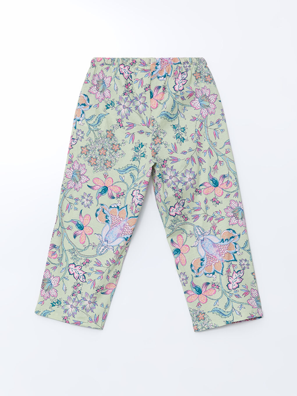 Yeşil Beli Lastikli Çiçekli Kadın Kapri Pijama Altı-1