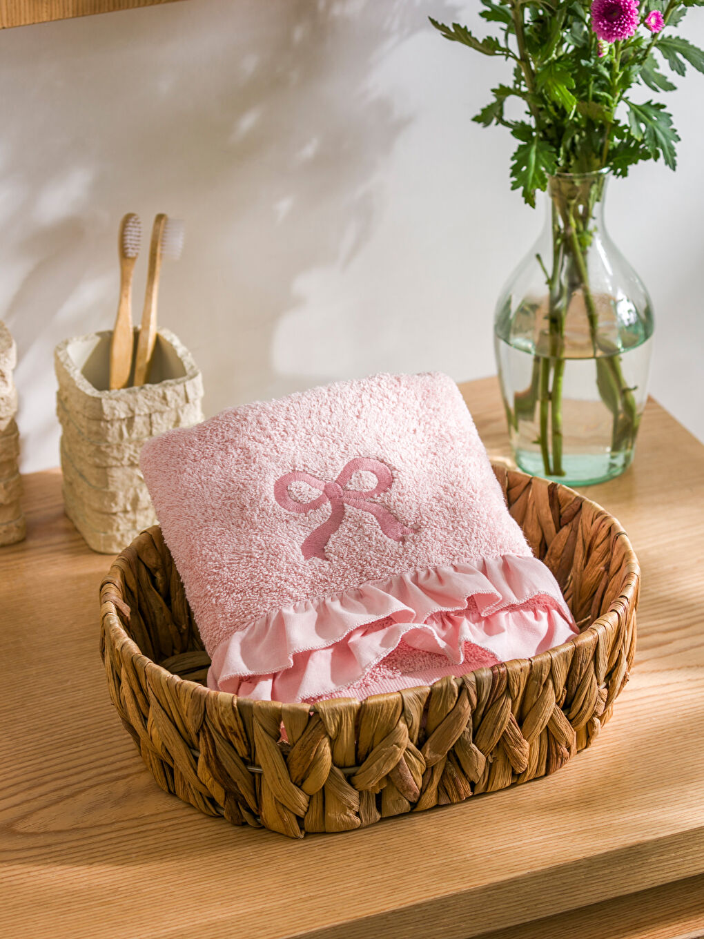 Bow Embroidered Face Towel 50X80 Cm -S5CJ35Z8-QWK