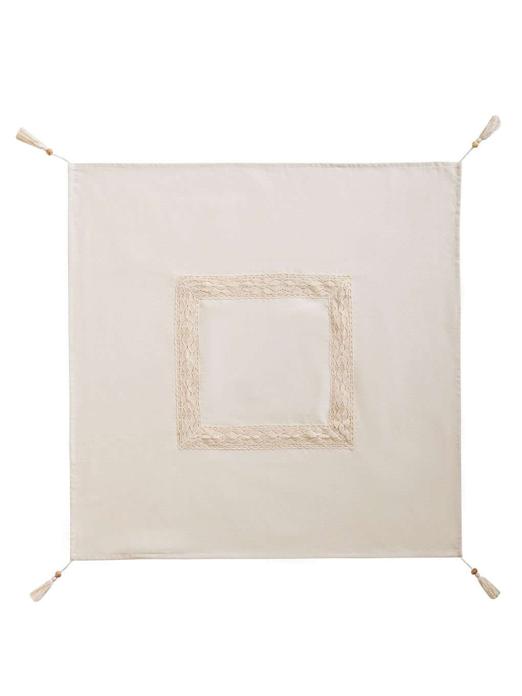 LCW HOME Ekru Dantel Detaylı Püsküllü Masa Örtüsü 90x90 cm - 3