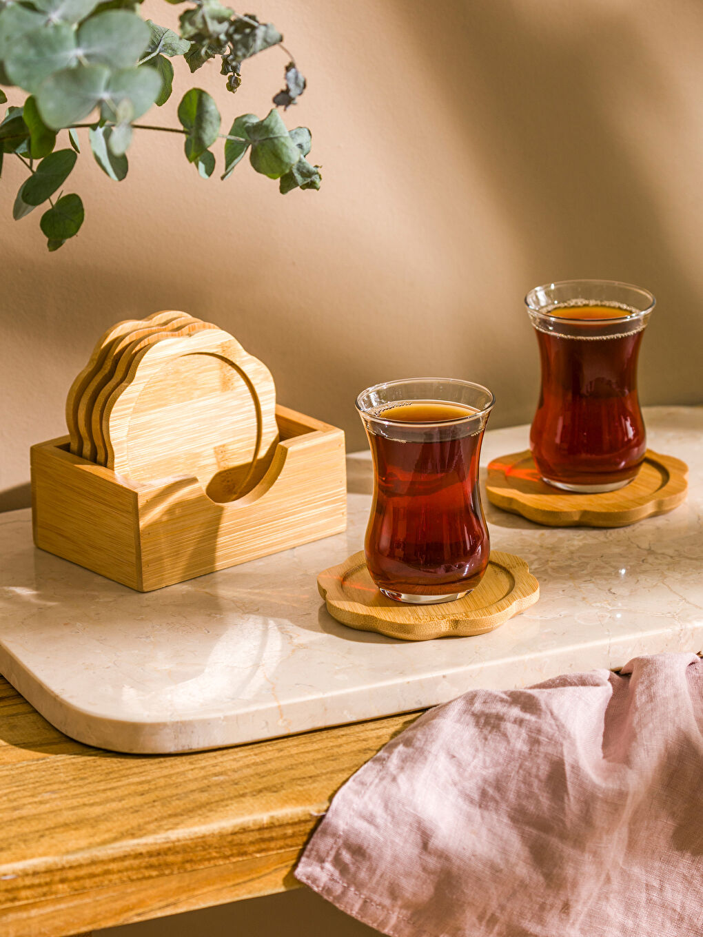 LCW HOME Kahverengi Ahşap Bardak Altlığı Seti