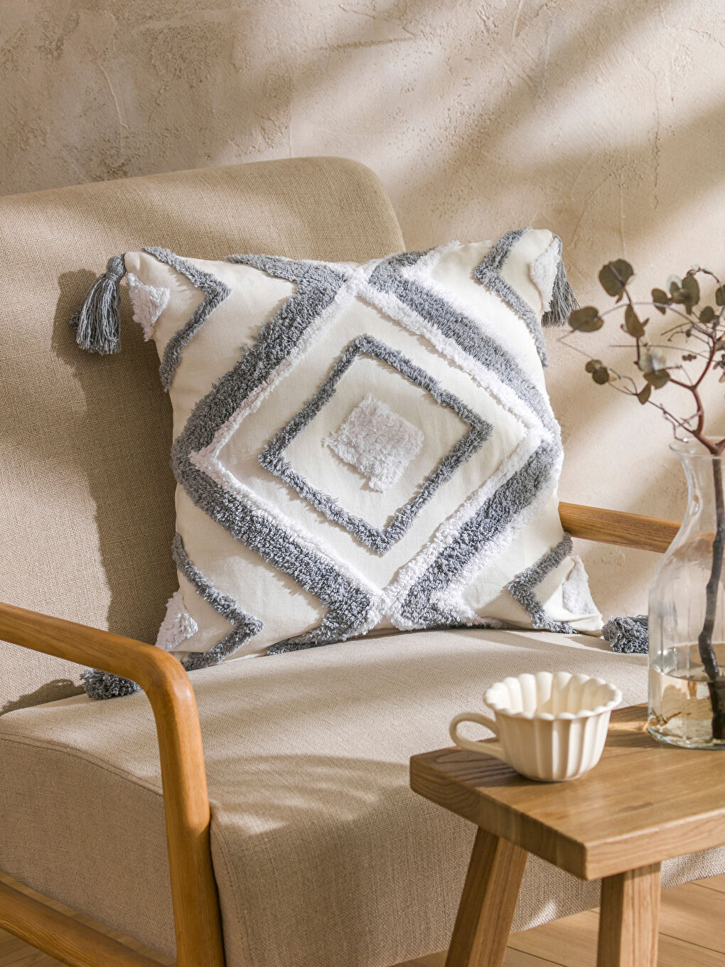 Housse de Coussin à Pompons 45x45 cm