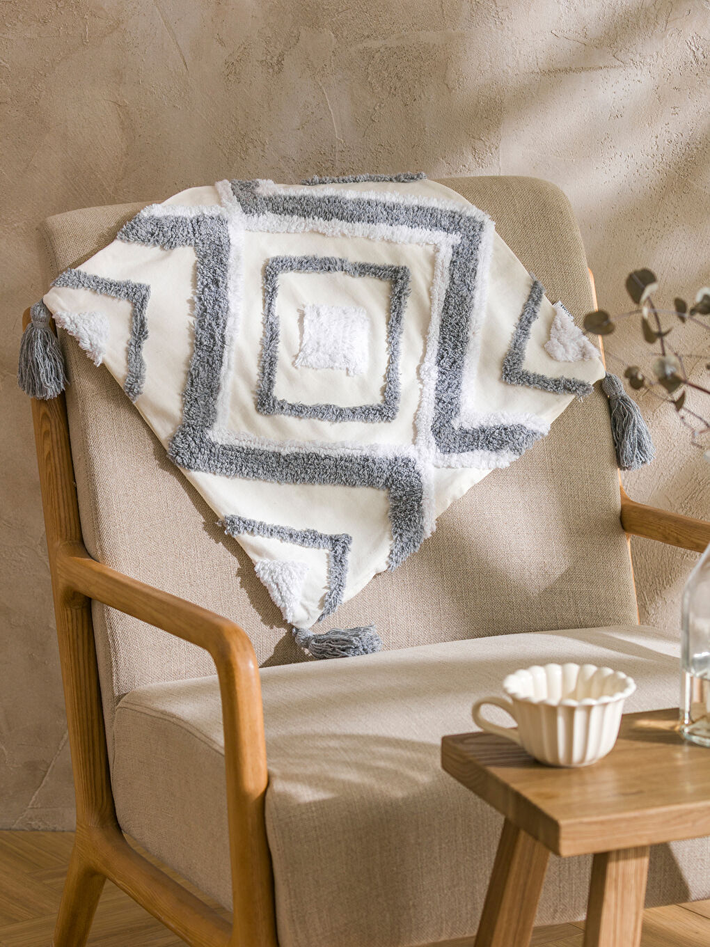 Housse de Coussin à Pompons 45x45 cm-1