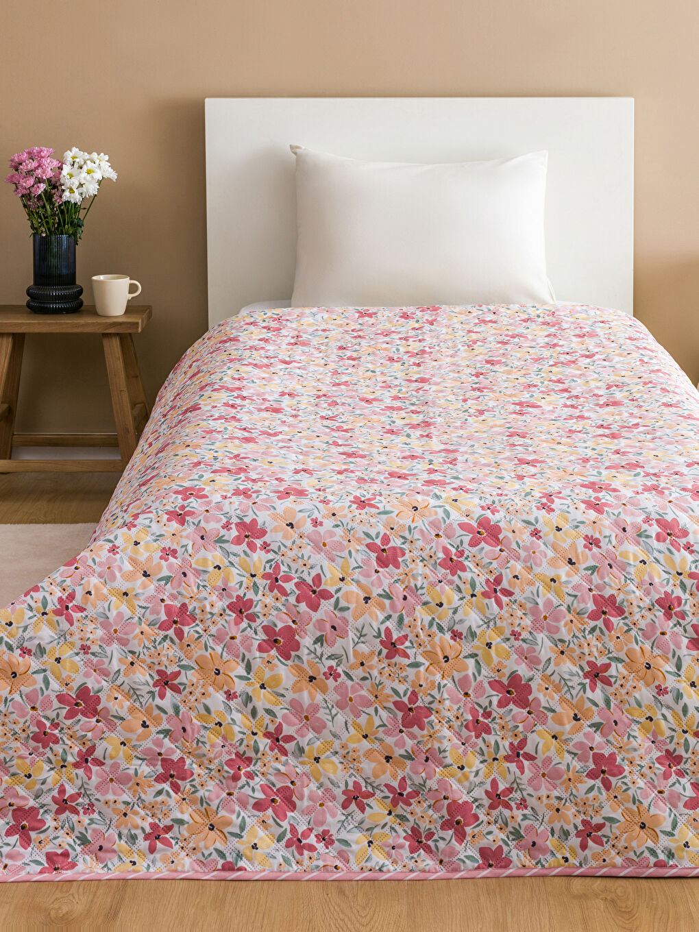 Floral Patterned Single Bedspread -S5DA75Z8-F9C