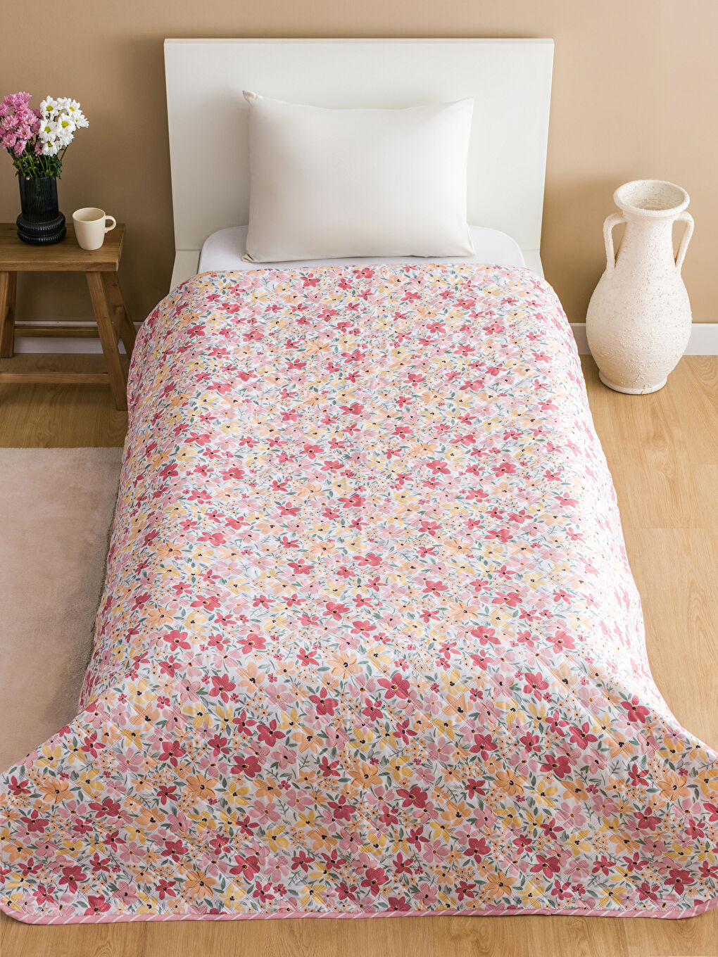Floral Patterned Single Bedspread -S5DA75Z8-F9C