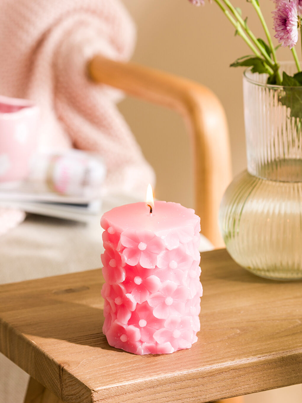 LCW HOME Pembe Çiçek Baskılı Mum