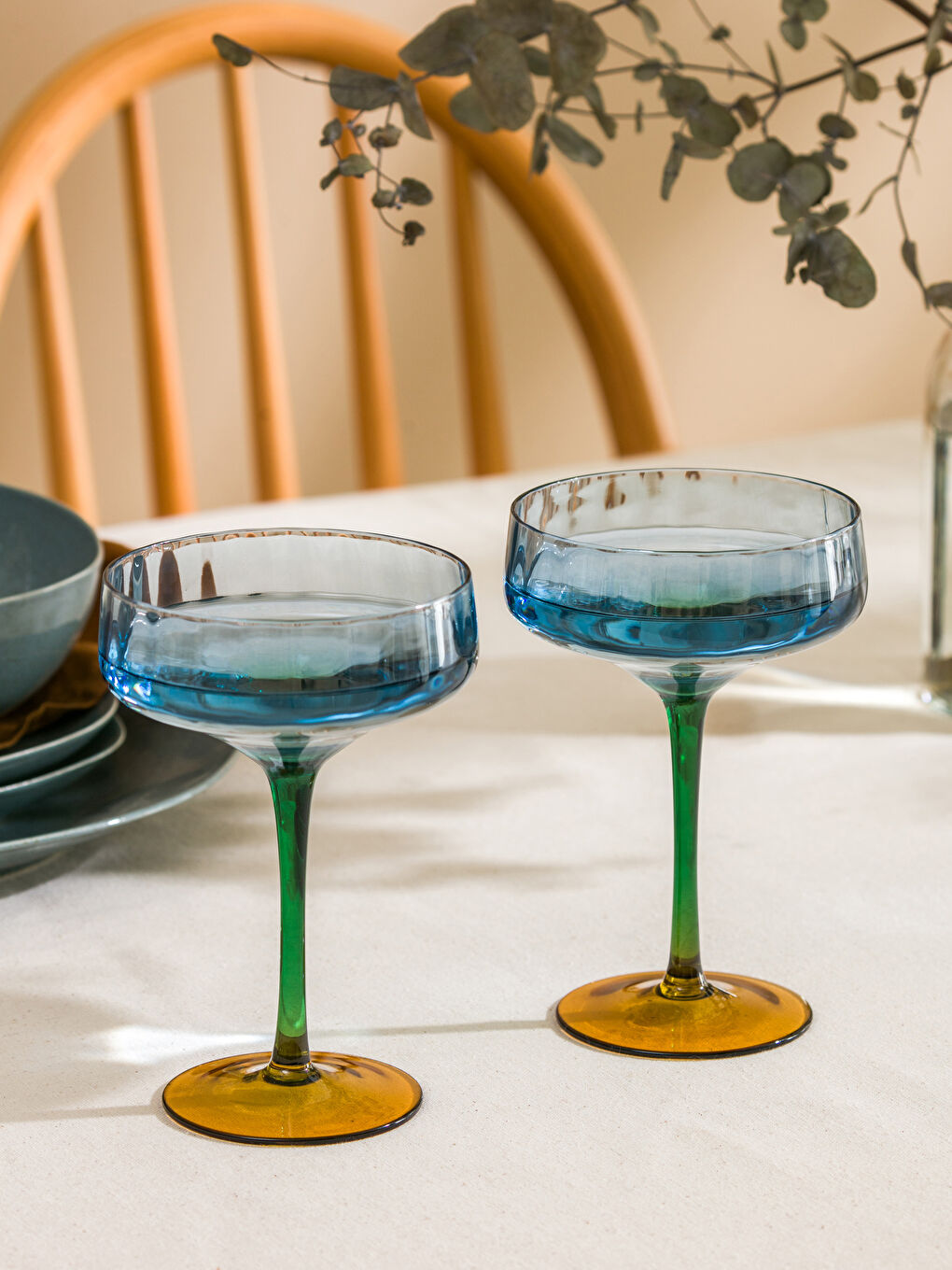 Mavi Ayaklı Cam Su Bardağı Seti 2'li 310 ml