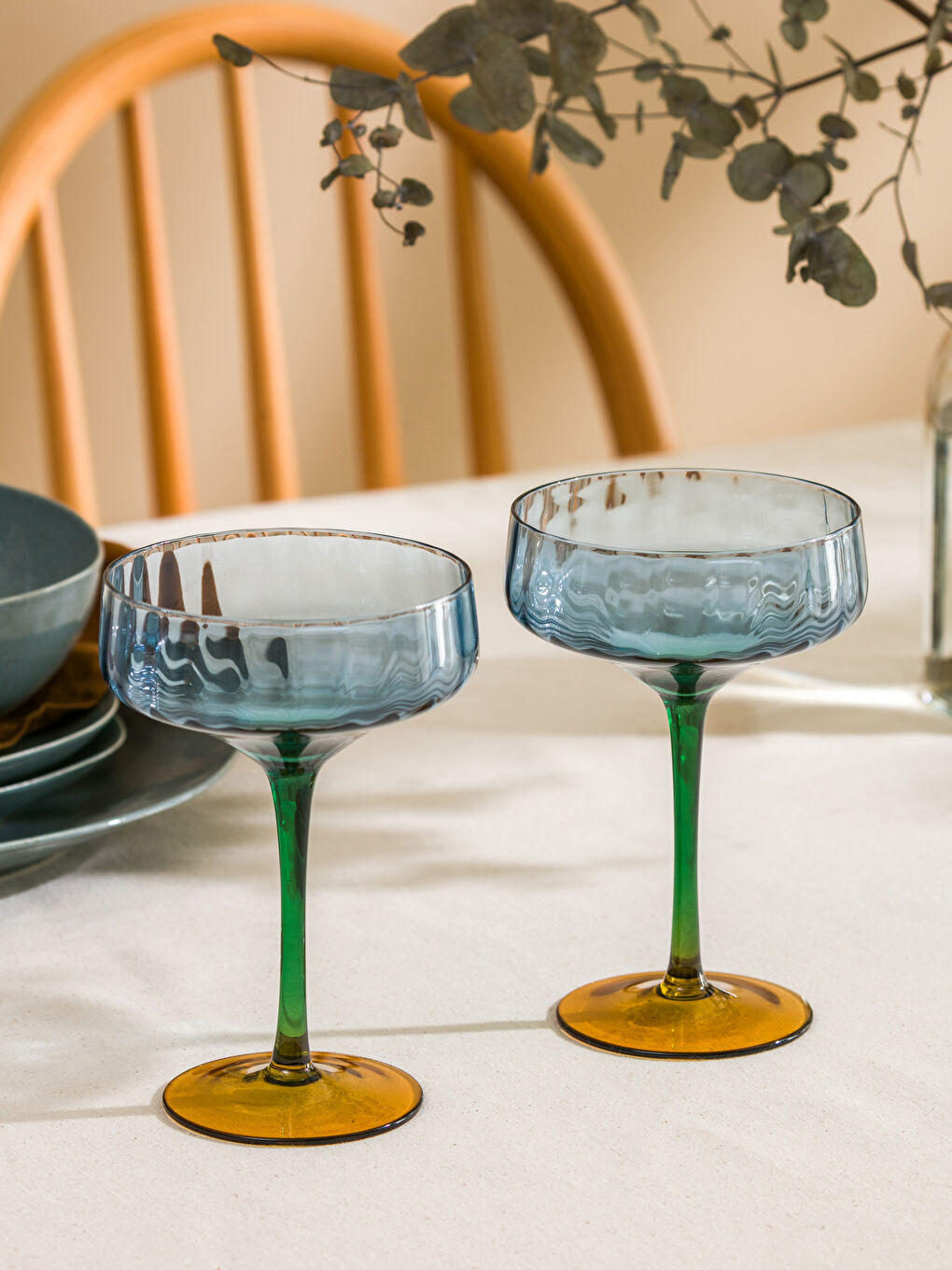 Mavi Ayaklı Cam Su Bardağı Seti 2'li 310 ml-1