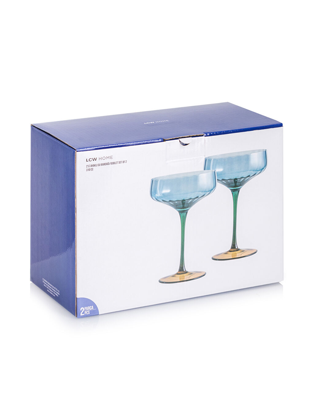 Mavi Ayaklı Cam Su Bardağı Seti 2'li 310 ml-3