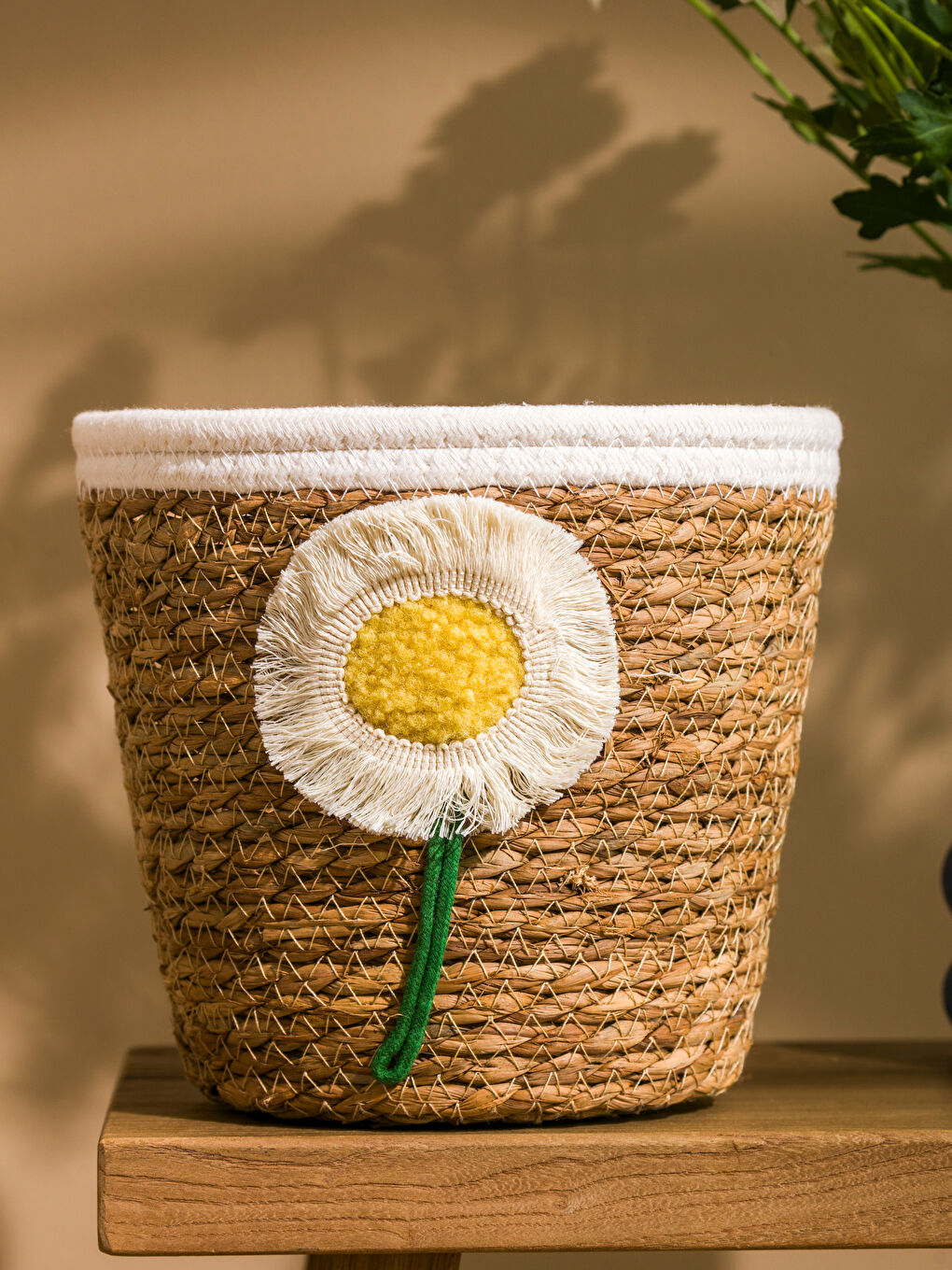 Floral Embroidered Decorative Wicker Basket 18 cm -S5DS87Z8-M0T