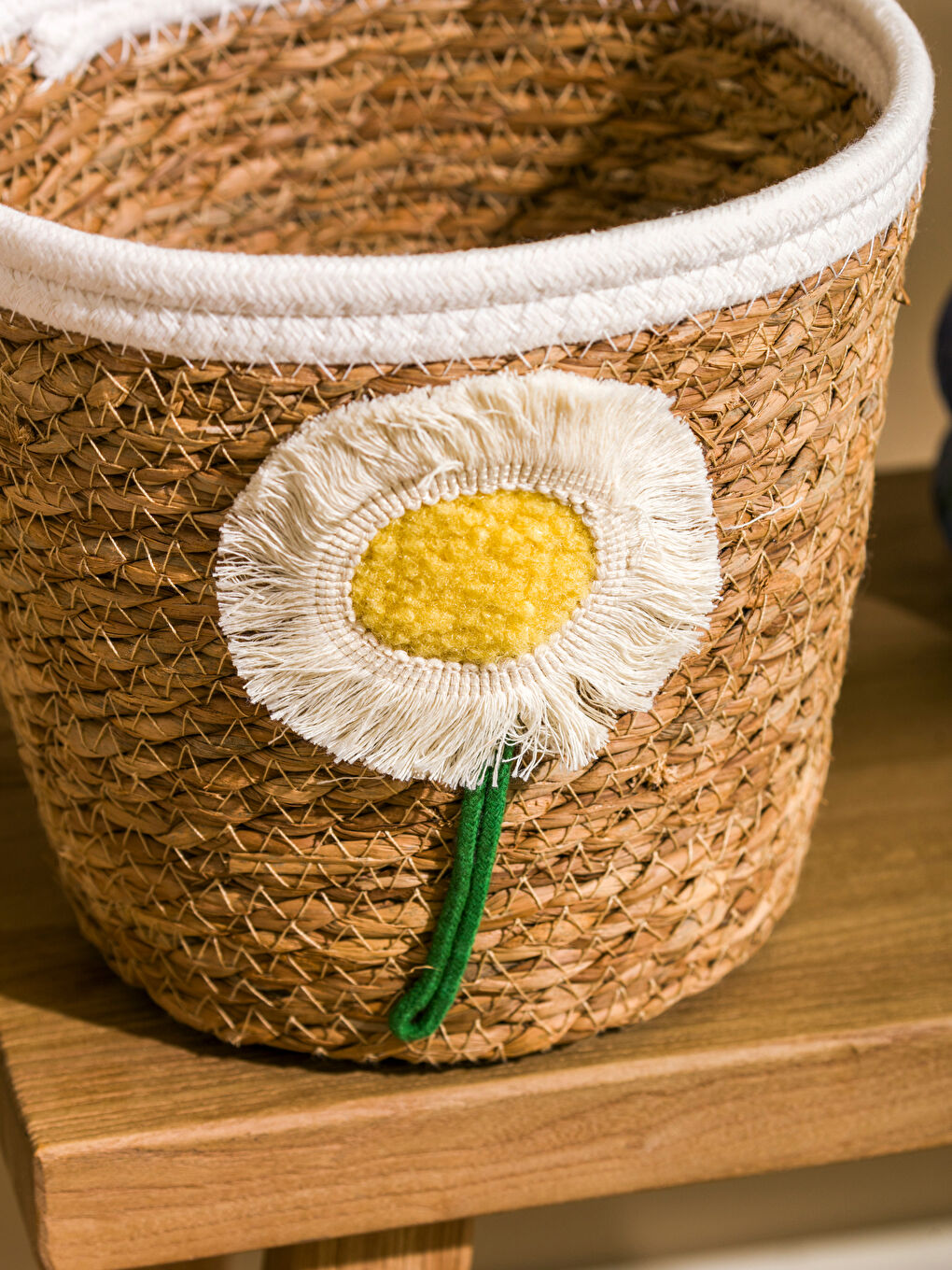 Floral Embroidered Decorative Wicker Basket 18 cm -S5DS87Z8-M0T