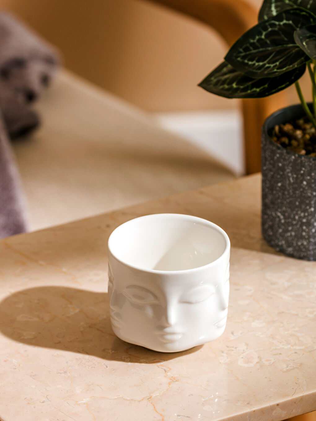 LCW HOME Ekru Yüz Baskılı Porselen Mumluk 7 cm - 1