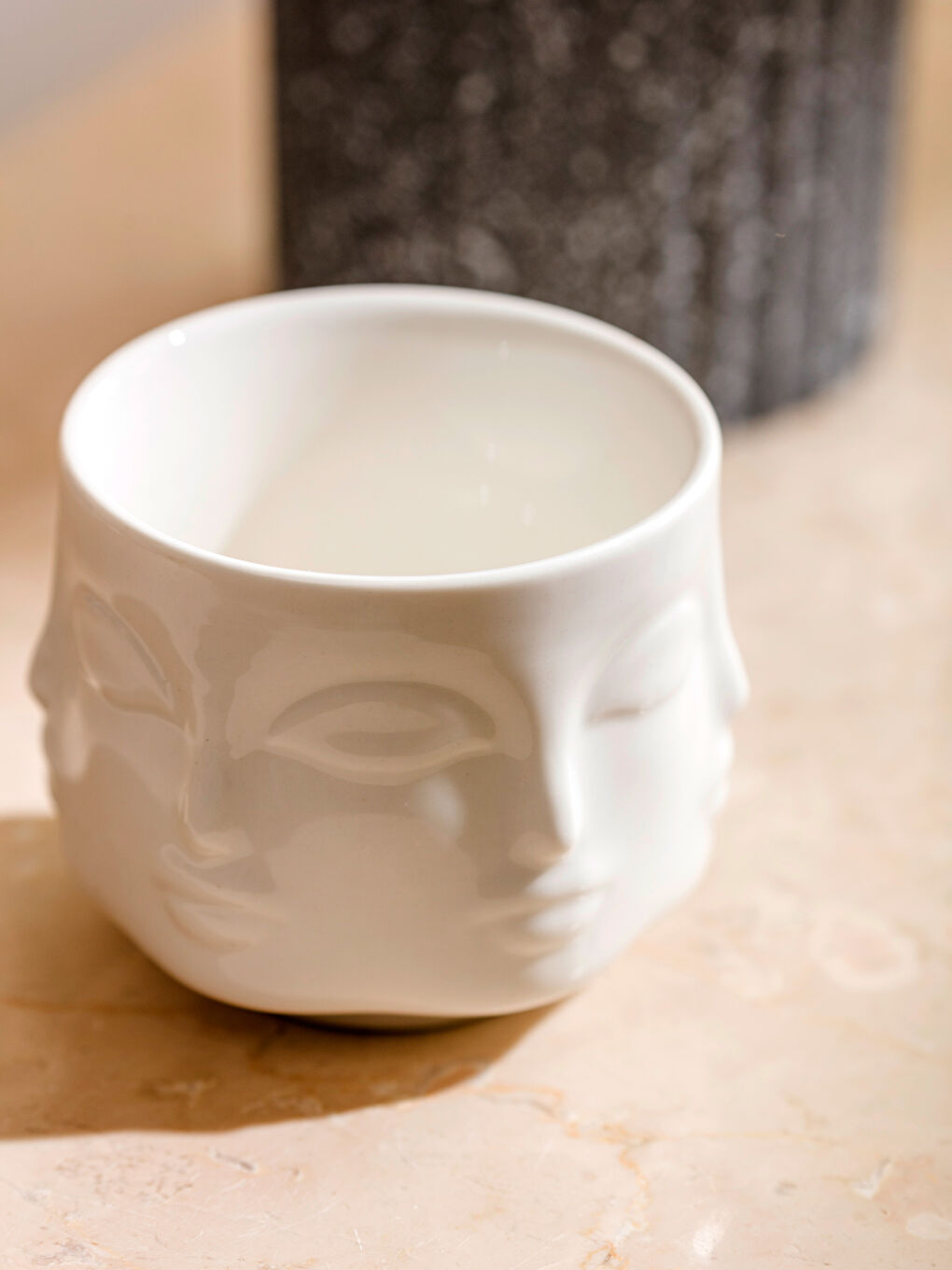 LCW HOME Ekru Yüz Baskılı Porselen Mumluk 7 cm - 2
