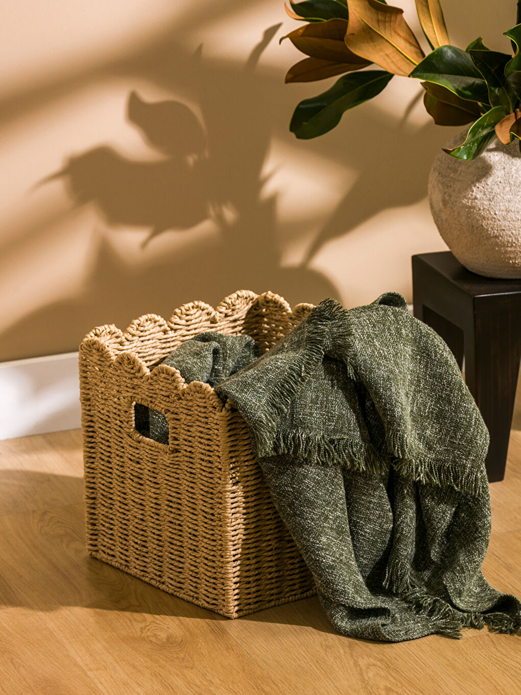 Kahverengi Hasır Sepet Organizer 27 cm