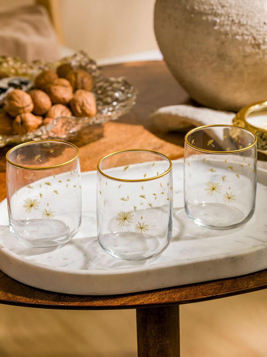Flower Printed Glass Water Glass Set of 3 280 ml-1