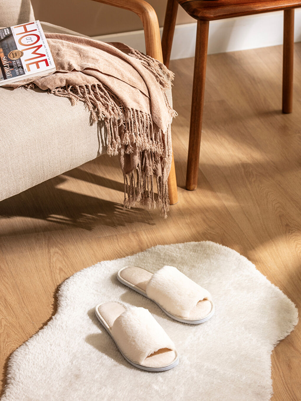 Plain Plush Women's Home Slippers -S5FB85Z8-FES