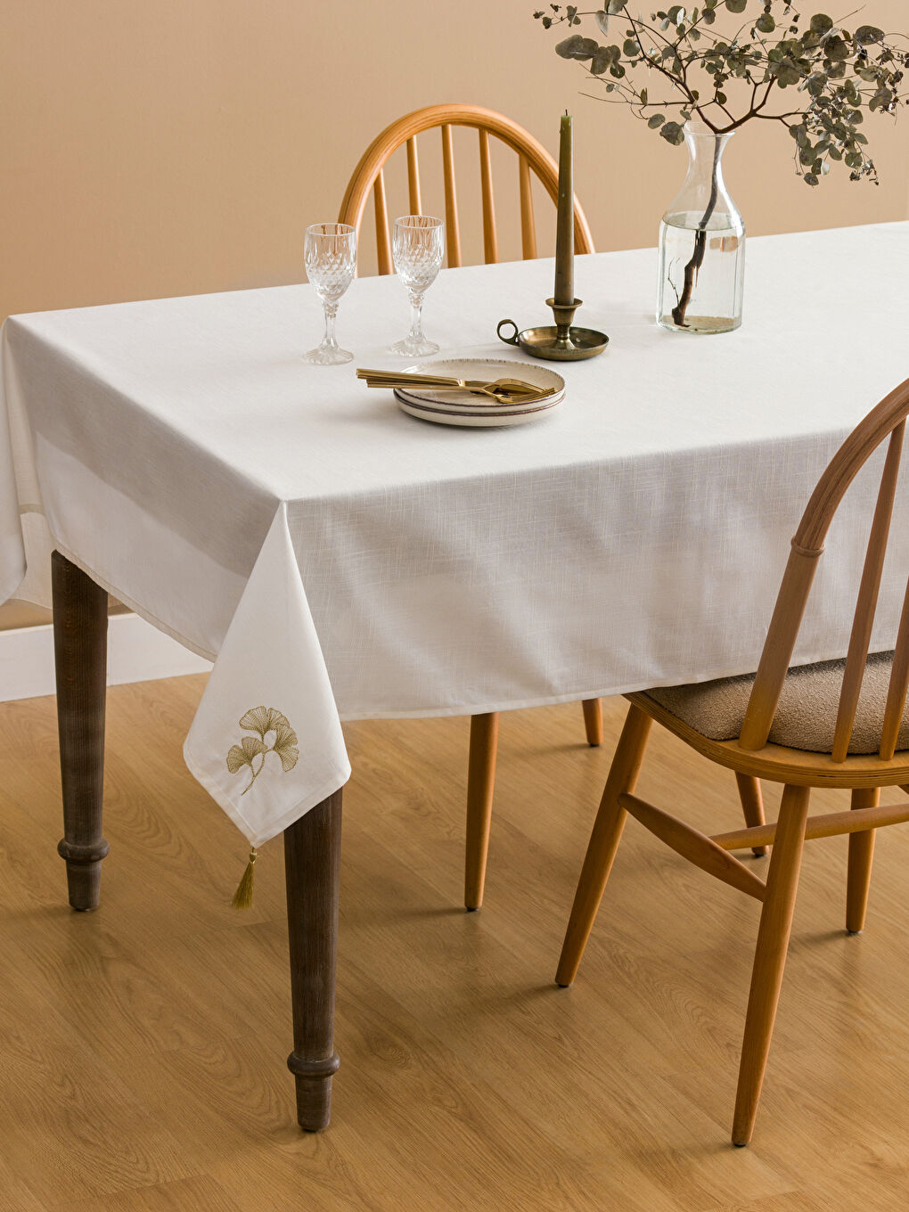 Floral Embroidered Tasseled Tablecloth 150x150 cm -S5FI95Z8-J5E