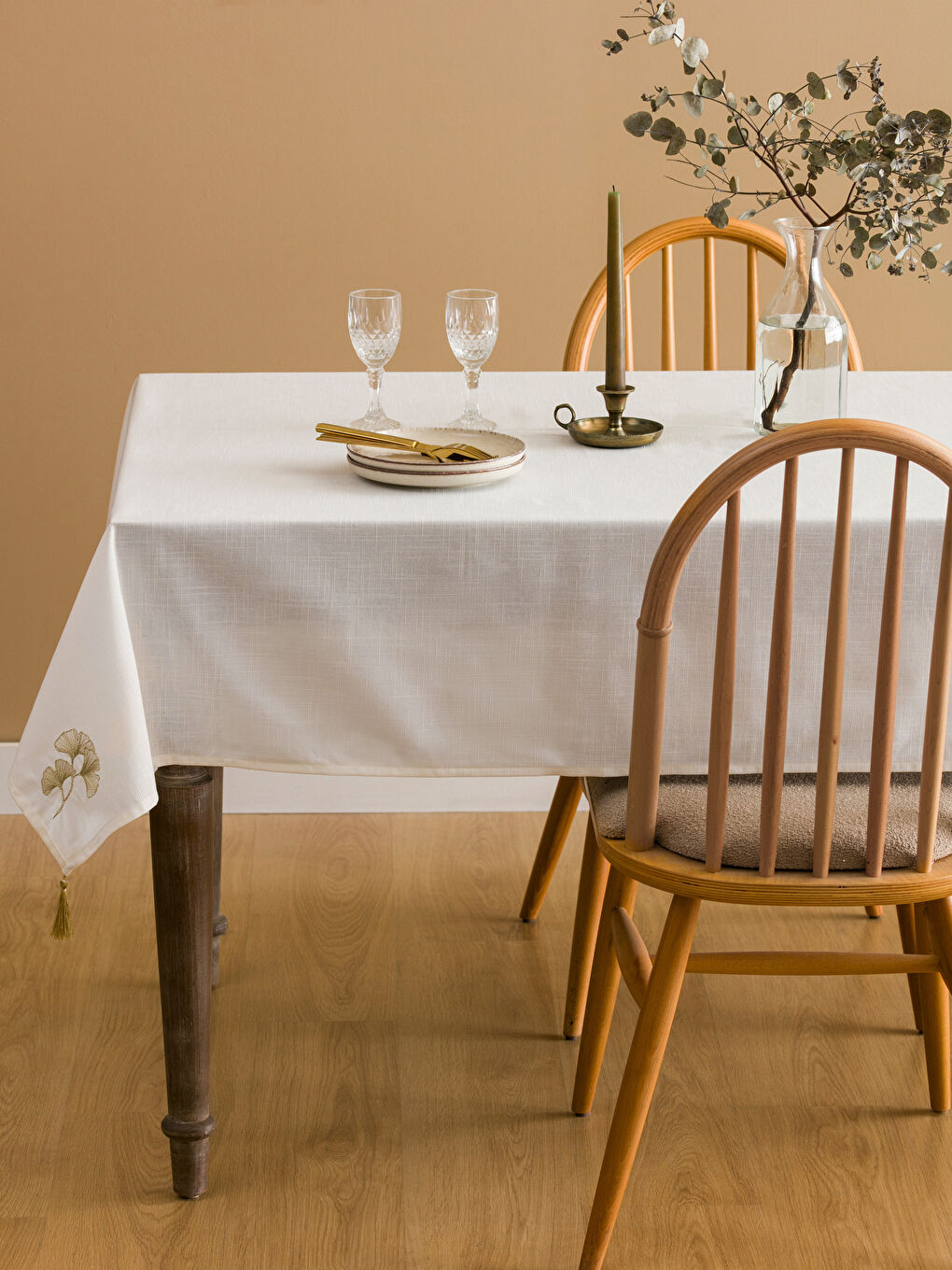 Floral Embroidered Tasseled Tablecloth 150x150 cm -S5FI95Z8-J5E