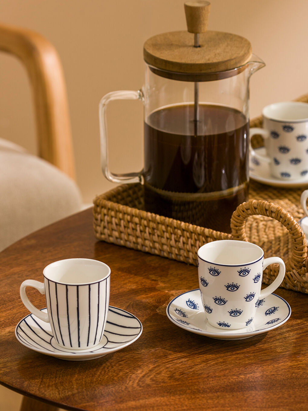 Mavi Baskılı 2 Kişilik Porselen Kahve Fincan Takımı 90 ml