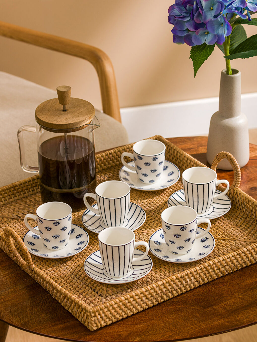 Mavi Baskılı 2 Kişilik Porselen Kahve Fincan Takımı 90 ml-1