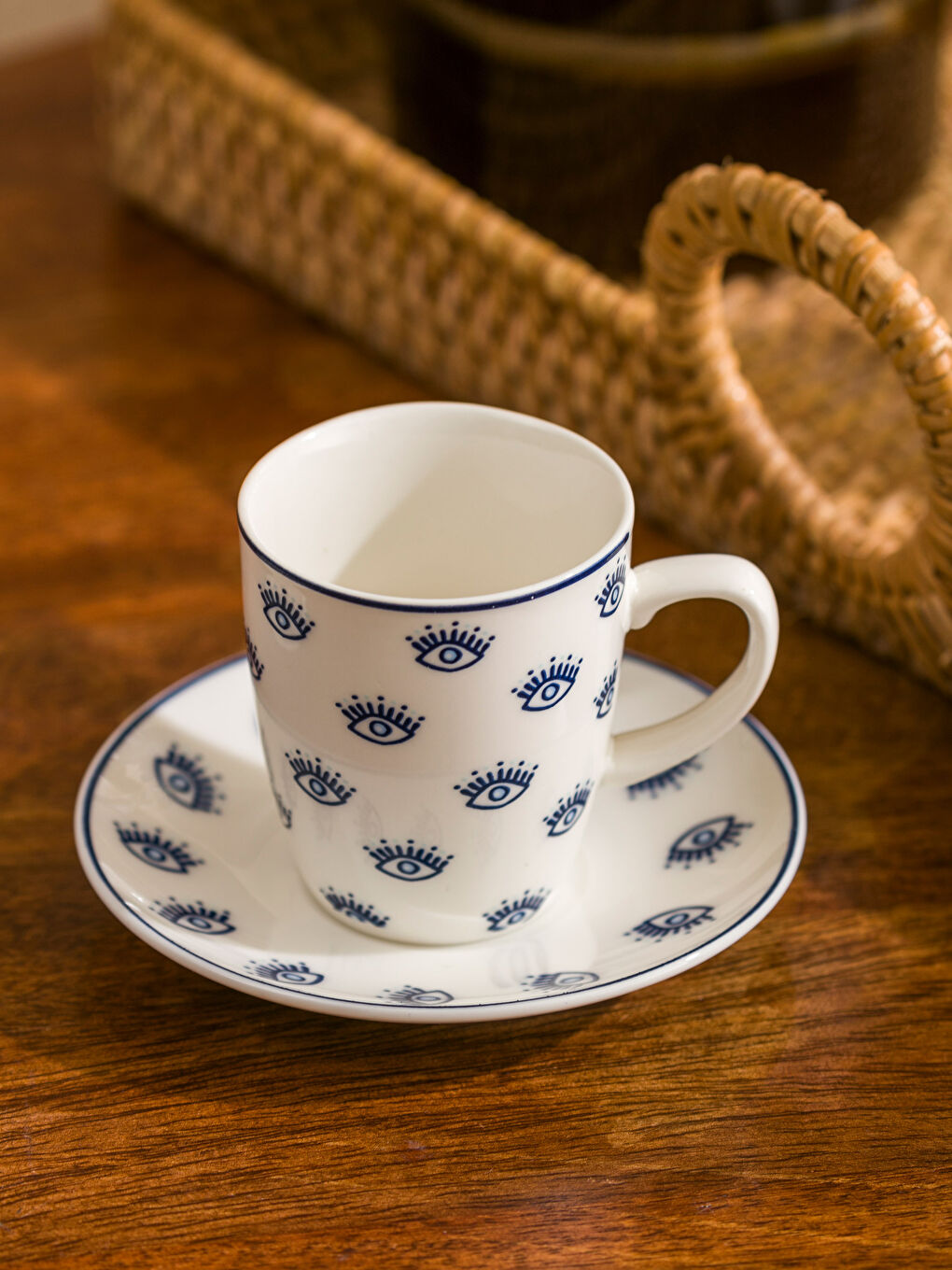 Mavi Baskılı 2 Kişilik Porselen Kahve Fincan Takımı 90 ml-3