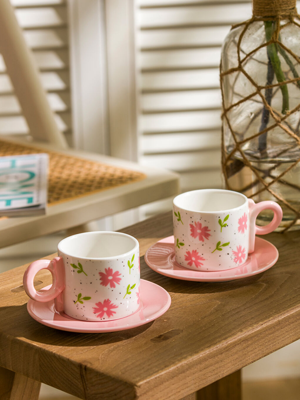 LCW HOME Set porcelanskih šoljica za kafu za 2 osobe sa cvetnim printom 90 ml -S5FR26Z8-F9C