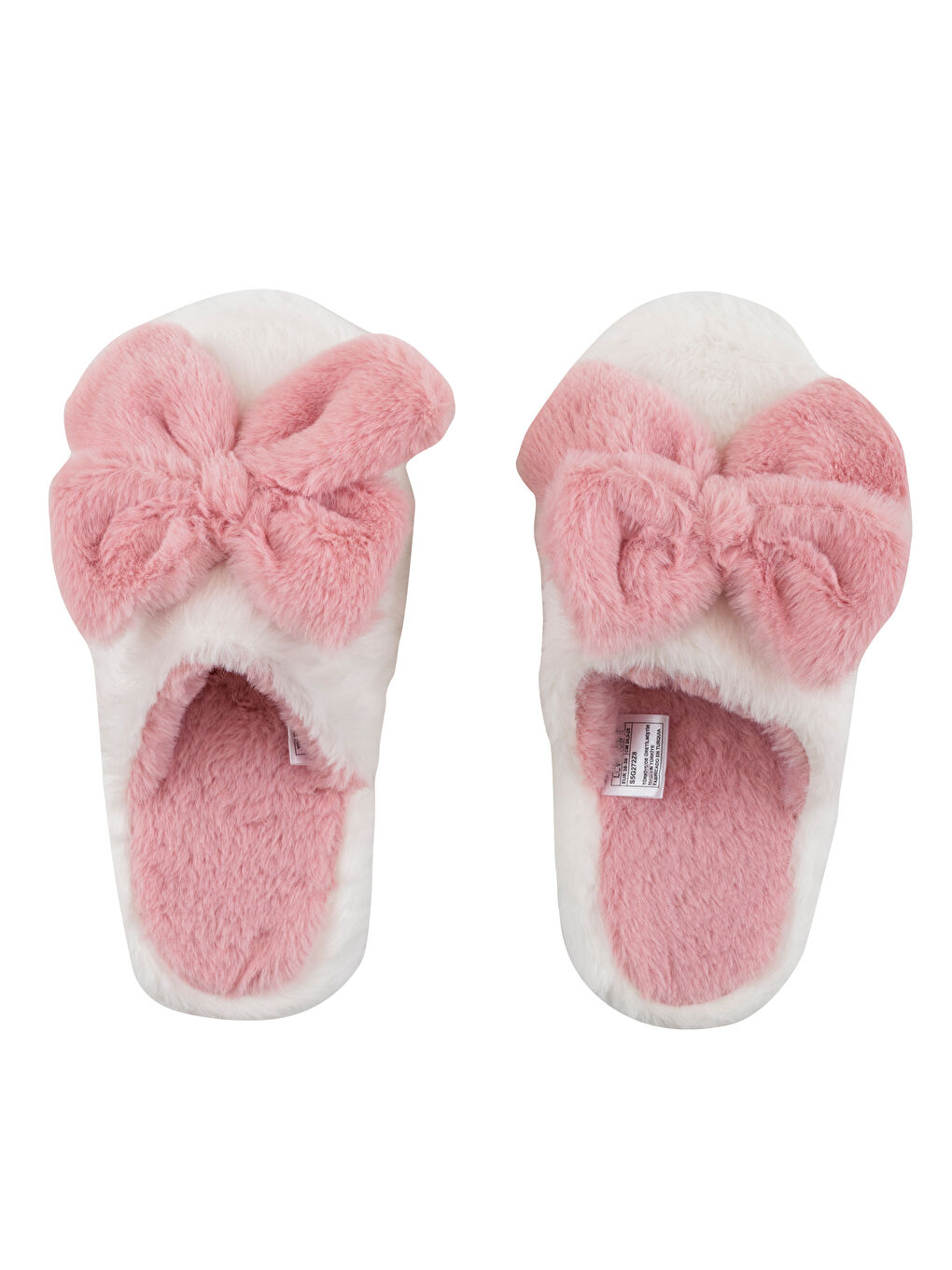 Beyaz Fiyonk Detaylı Pelüş Kadın Ev Terliği-5