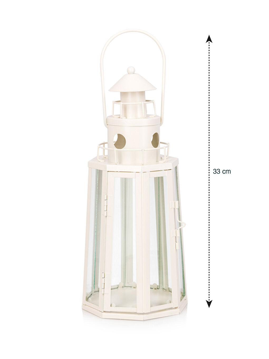 Beyaz Dekoratif Metal Deniz Feneri Mumluk 33 cm-3